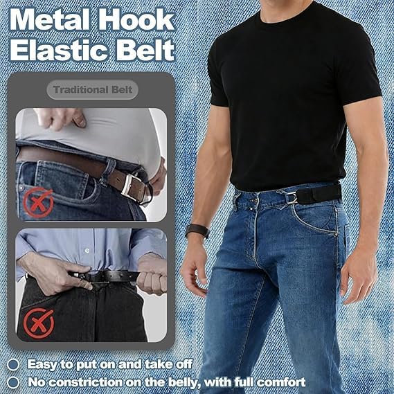 Pair Of Adjustable Buckleless Elastic Waist Belt with Metal Hooks