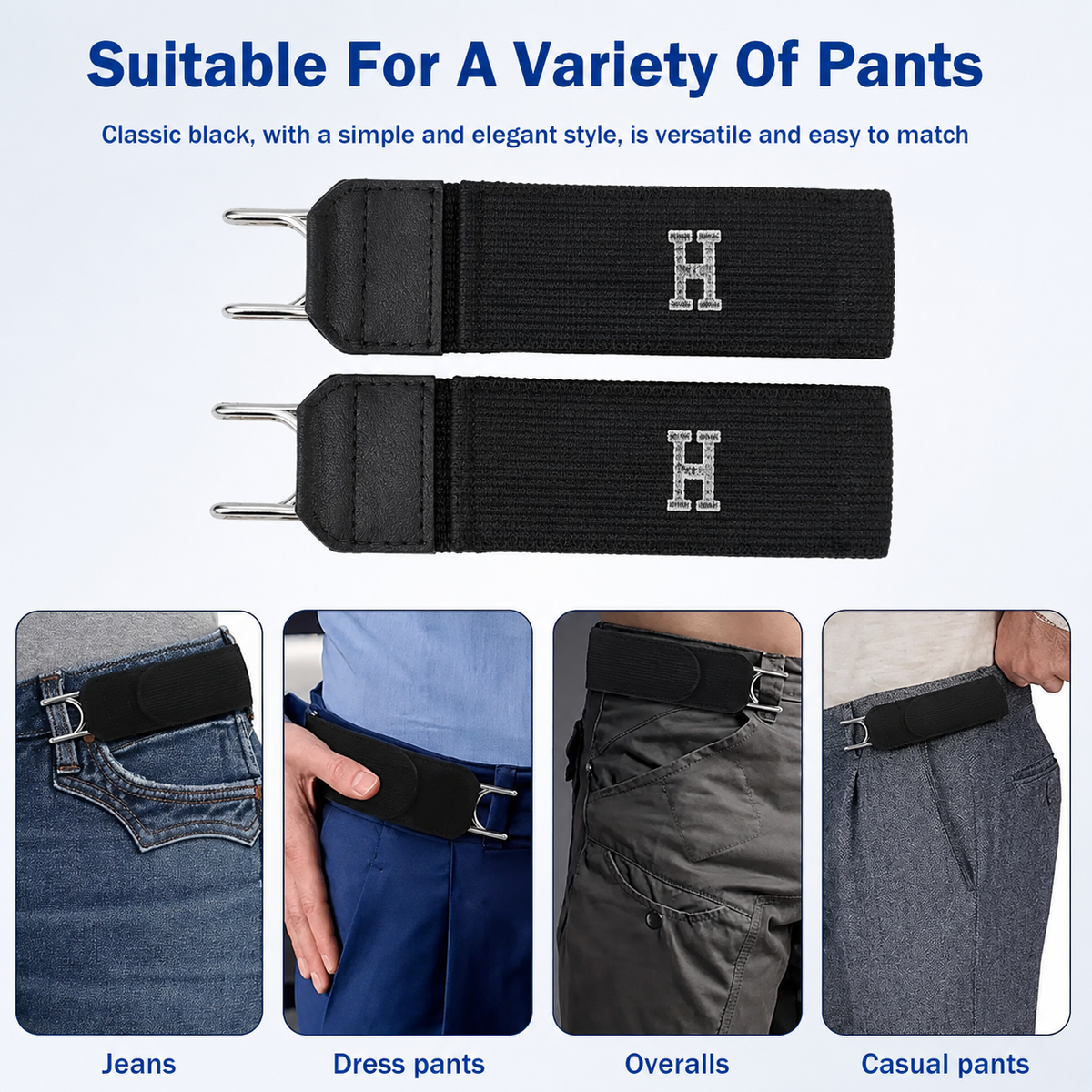Pair Of Adjustable Buckleless Elastic Waist Belt with Metal Hooks